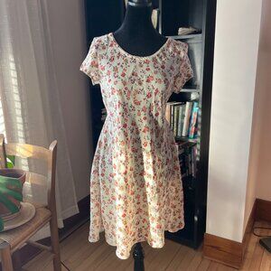 Takashimaya Singapore Sheer Cream Floral Mini Dress Tie Sz M Cottage Garden 90s